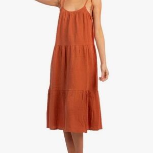 Talulah Anthropologie Women Dress Size:S Burnt Orange Tiered Midi Gauze Peasant